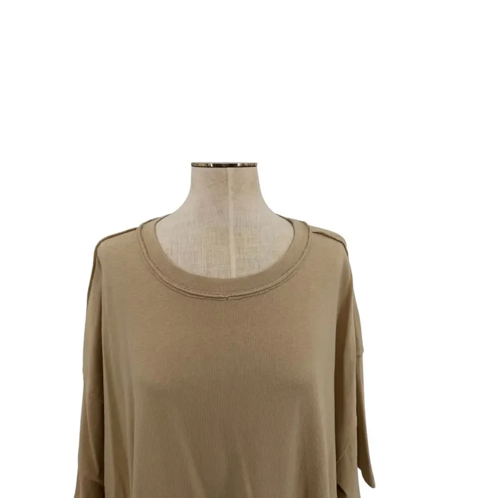 Free People Phoenix Tee Oversized Raw Edge Tunic T-Shirt Tan Size XL